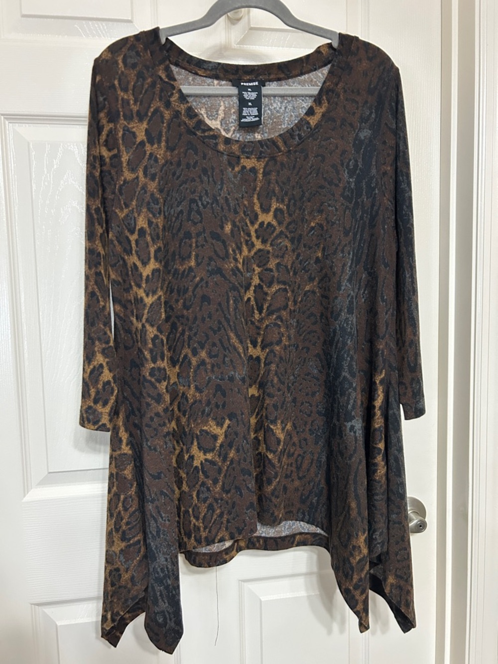 Premise Brown and Black Leopard Print Tunic with Shark Bite Hem Soft Relaxed Fit